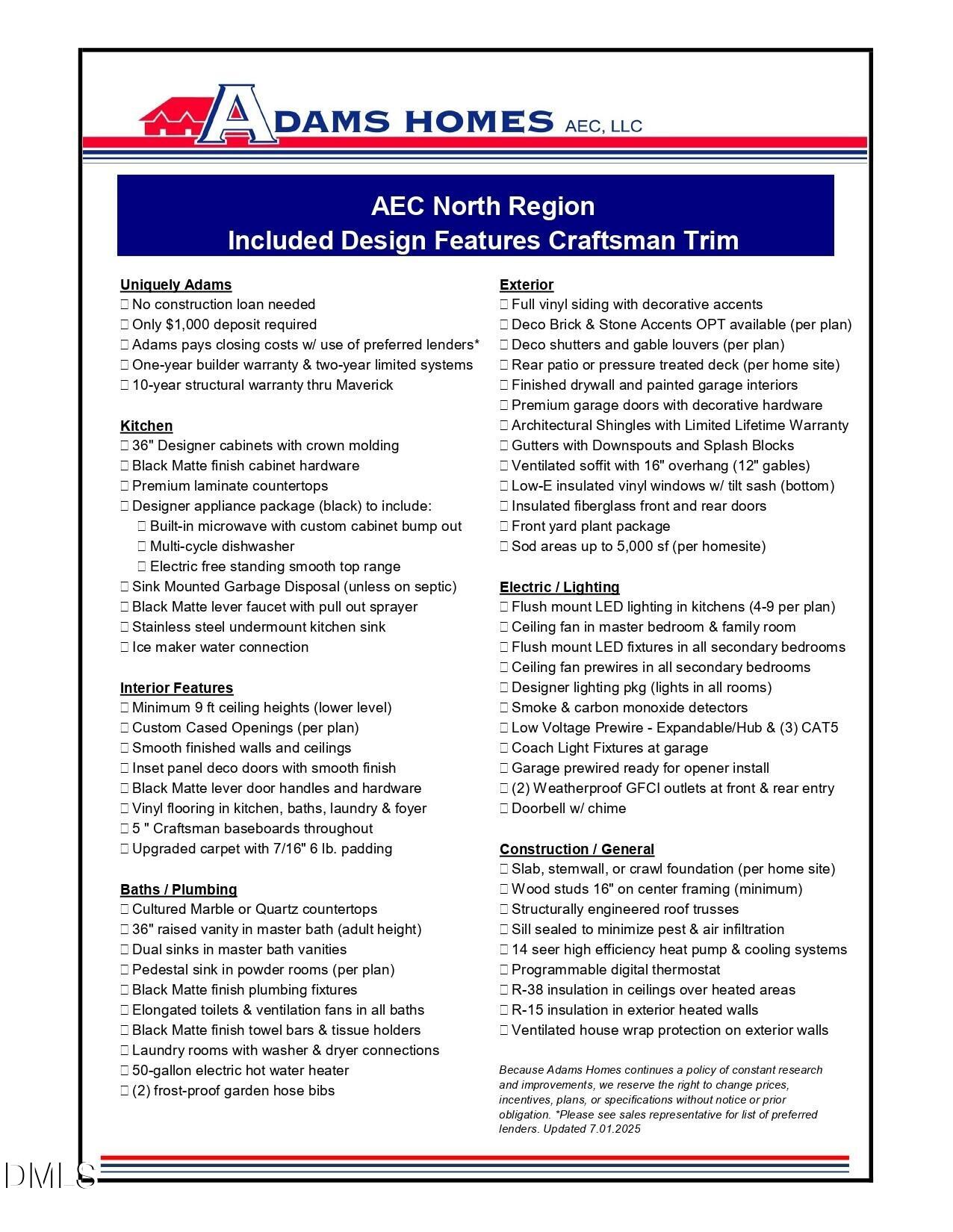 AEC Regional Standard Features July 2025