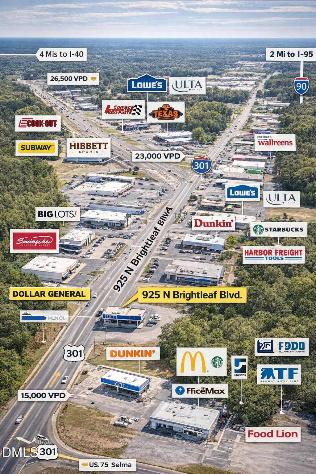 Retail corridor map of Smithfield, NC