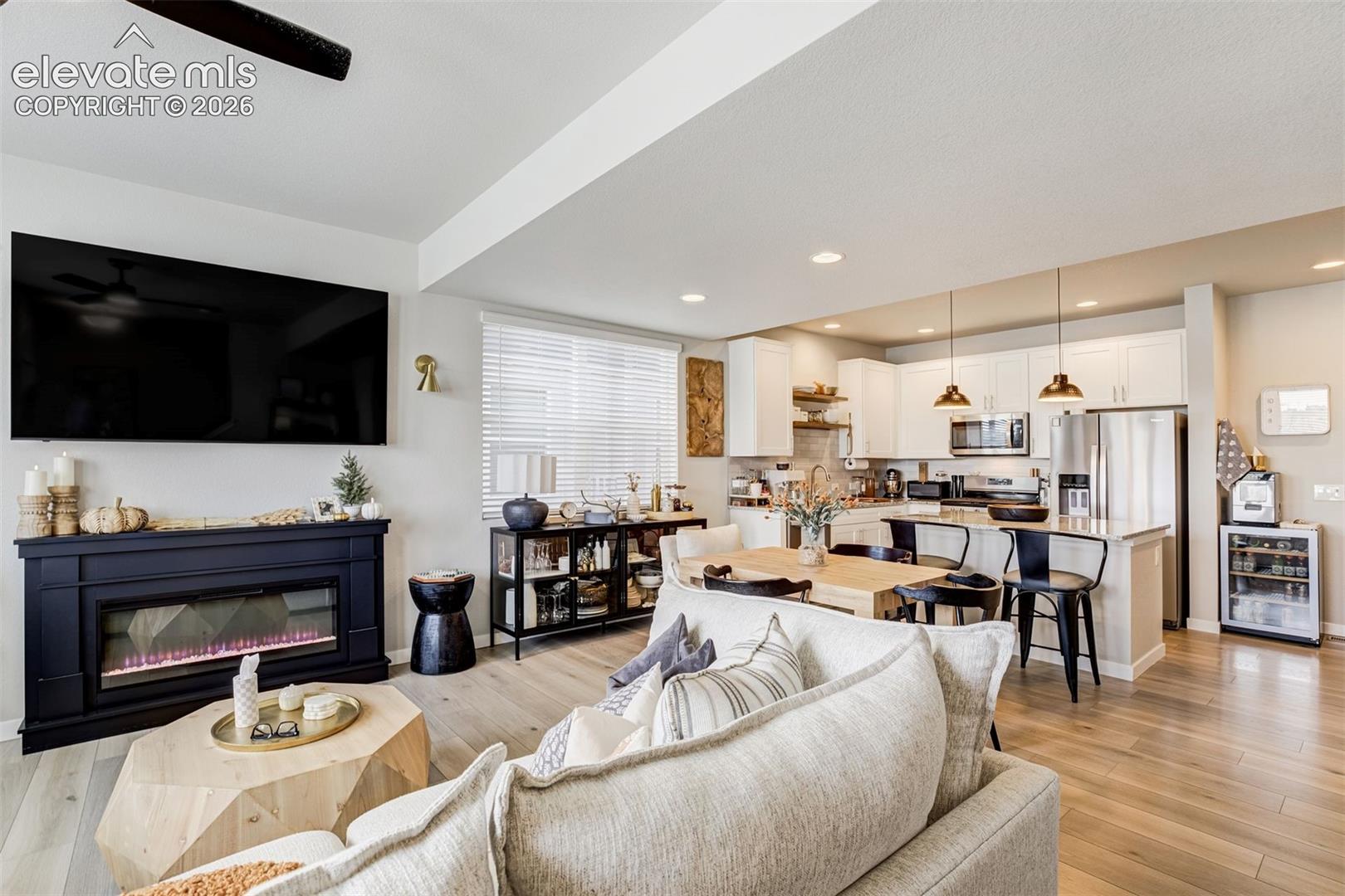 Living room, dining room, and kitchen