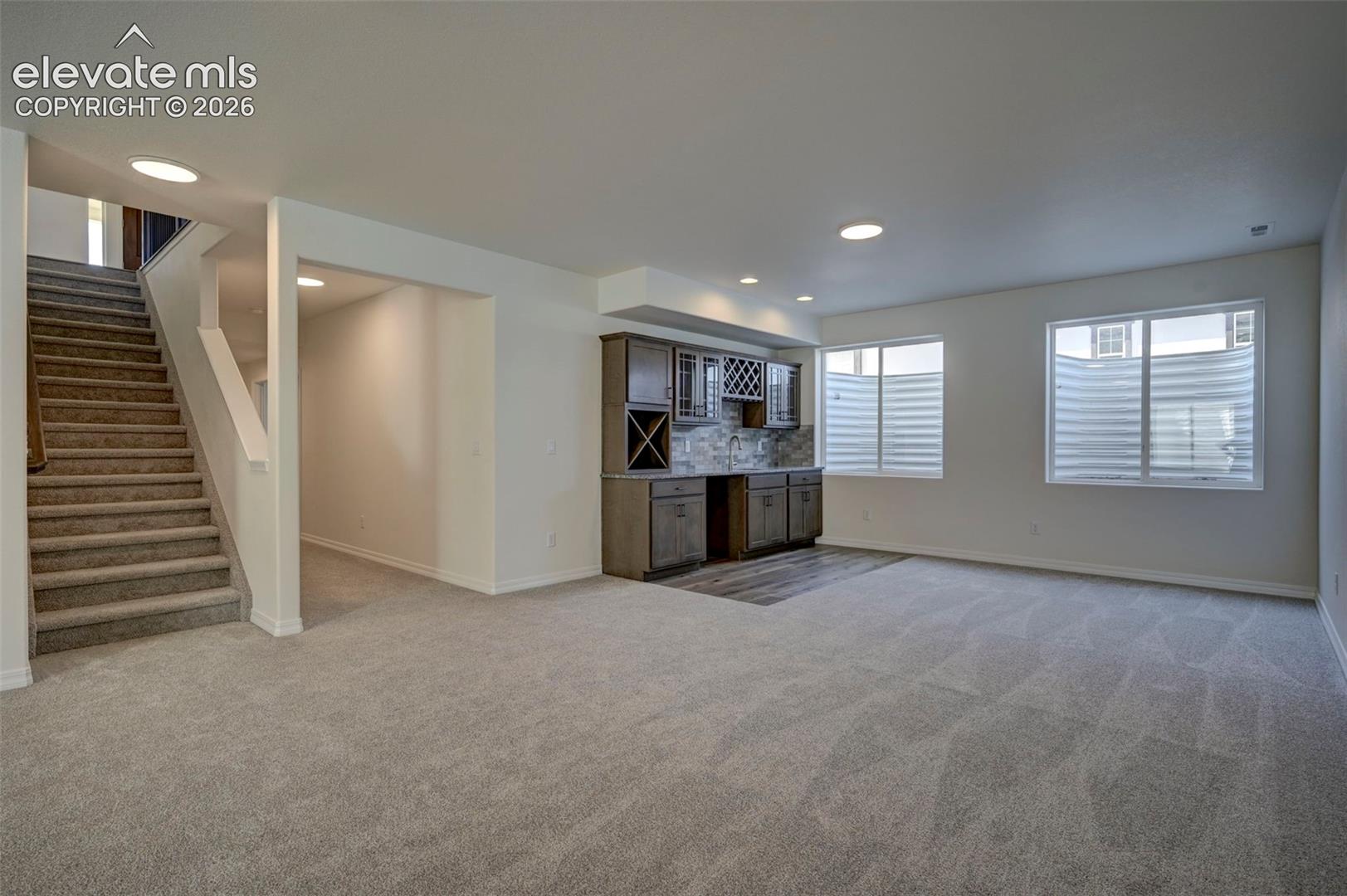finished basement with wine bar