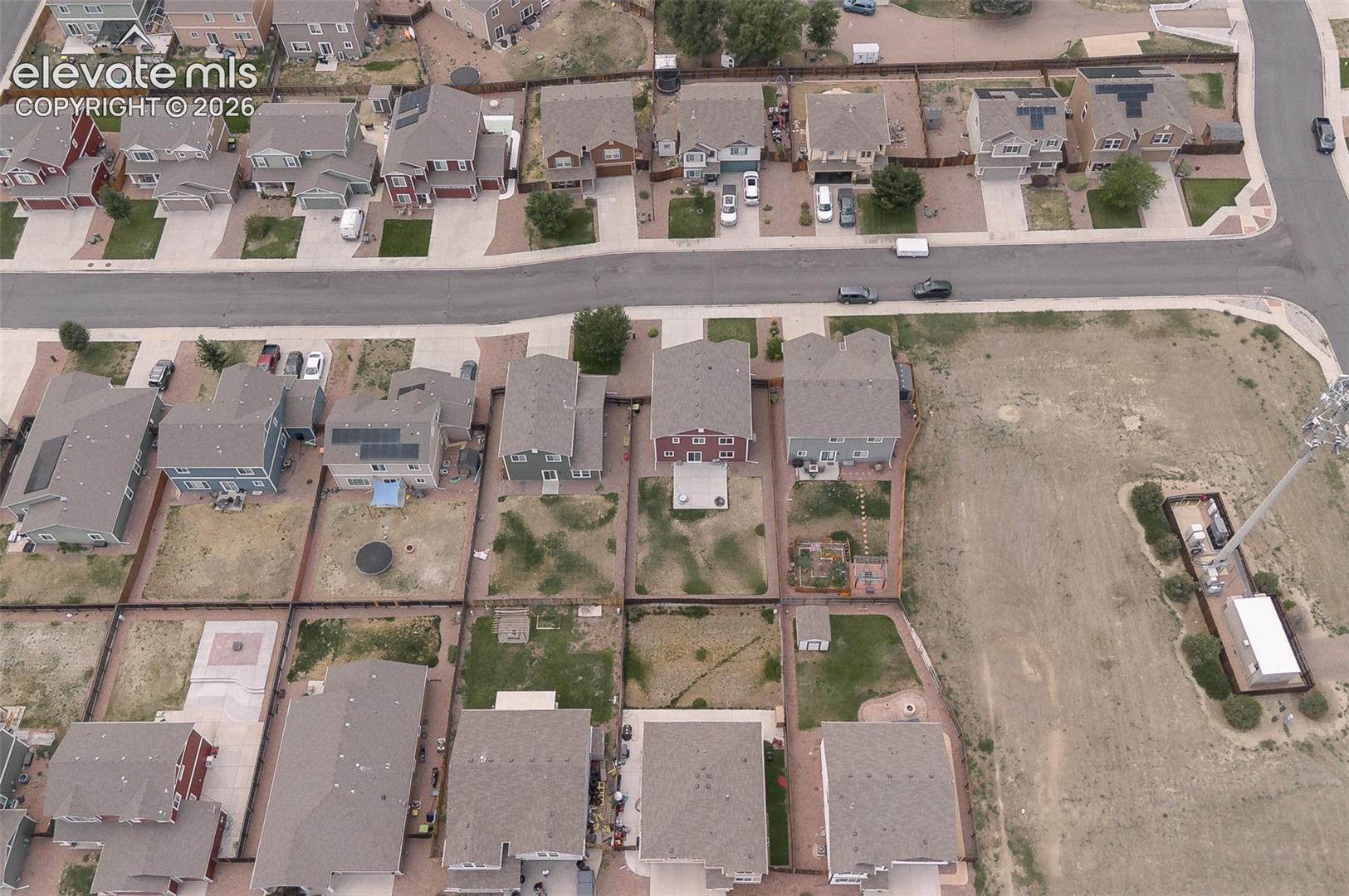 Aerial view of neighborhood.