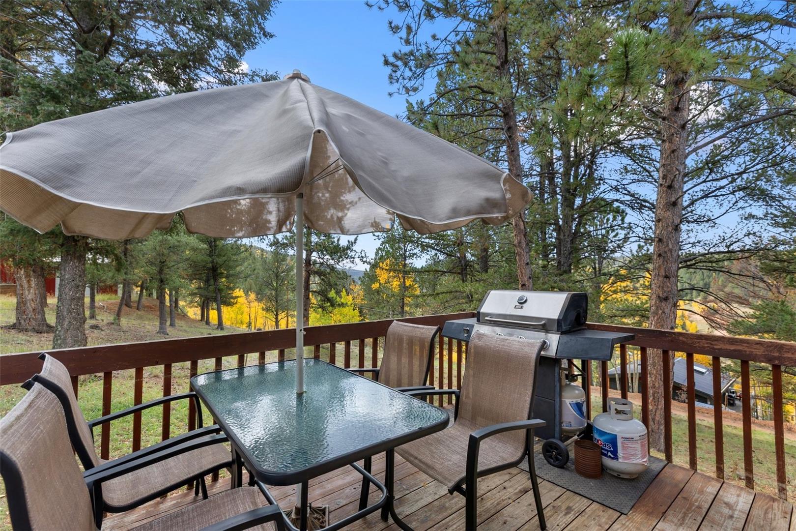 Wood-finish deck with a wooden railing