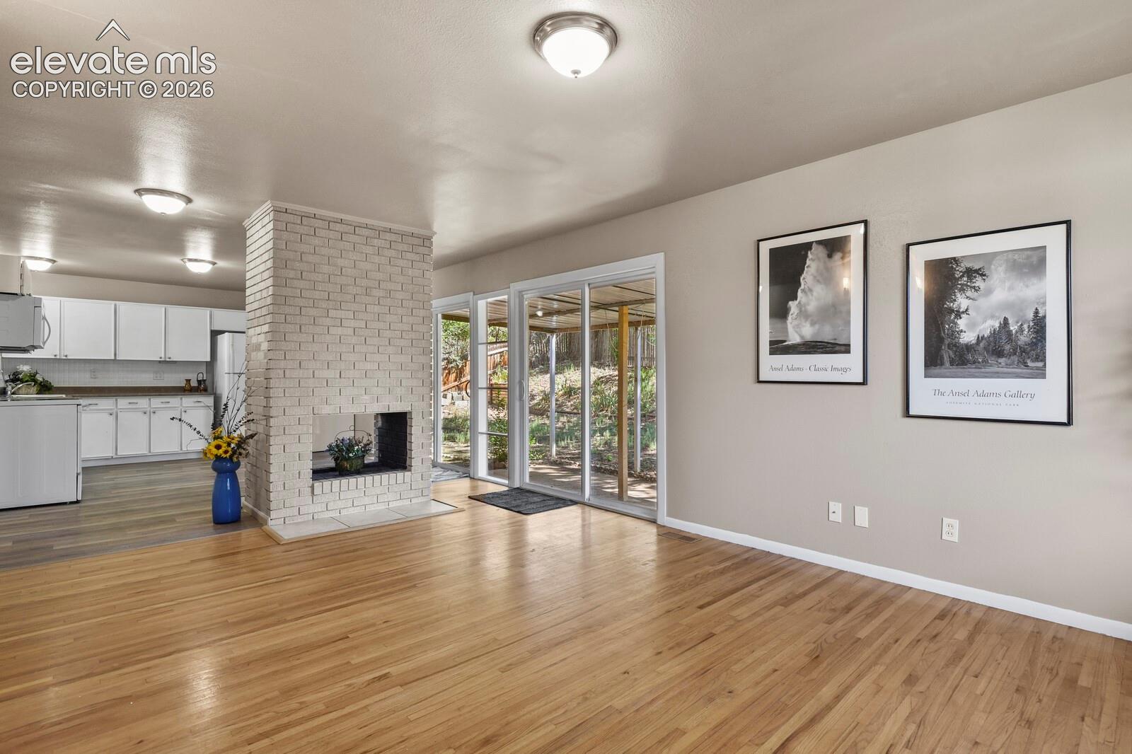with see thru fireplace to kitchen