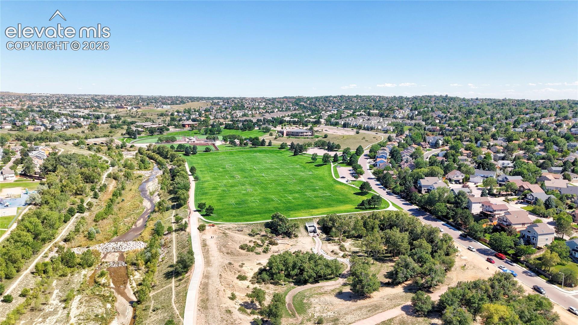 Aerial View of Cottonwood Creek Park across the street from the house