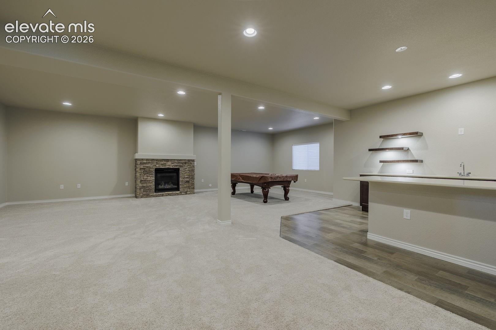 large family room with wet bar