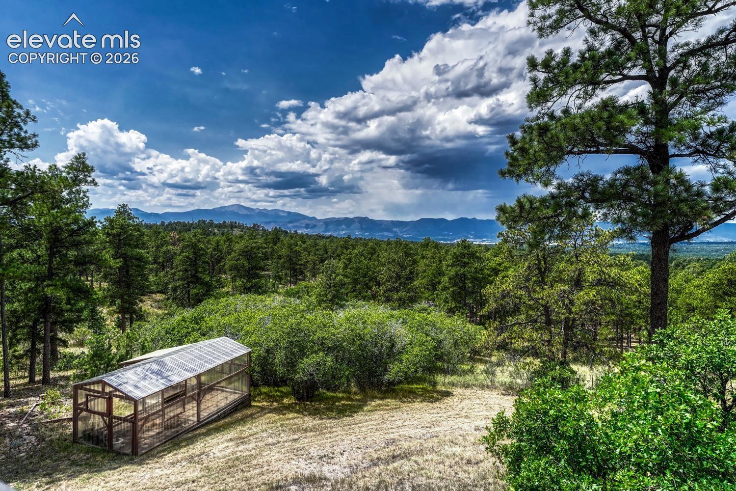 Glorious trees and mountain views with a greenhouse for growing your own food and flowers.
