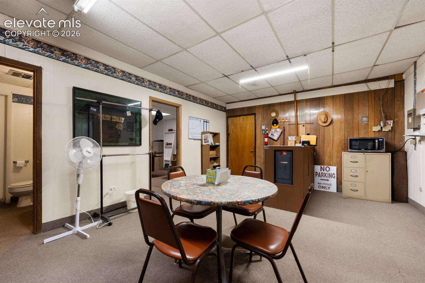 This staff lounge is in the laundromat space