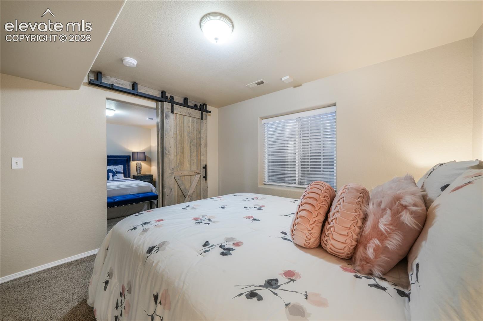 Basement Bedroom with Barn Door connecting to Second Basement Bedroom 