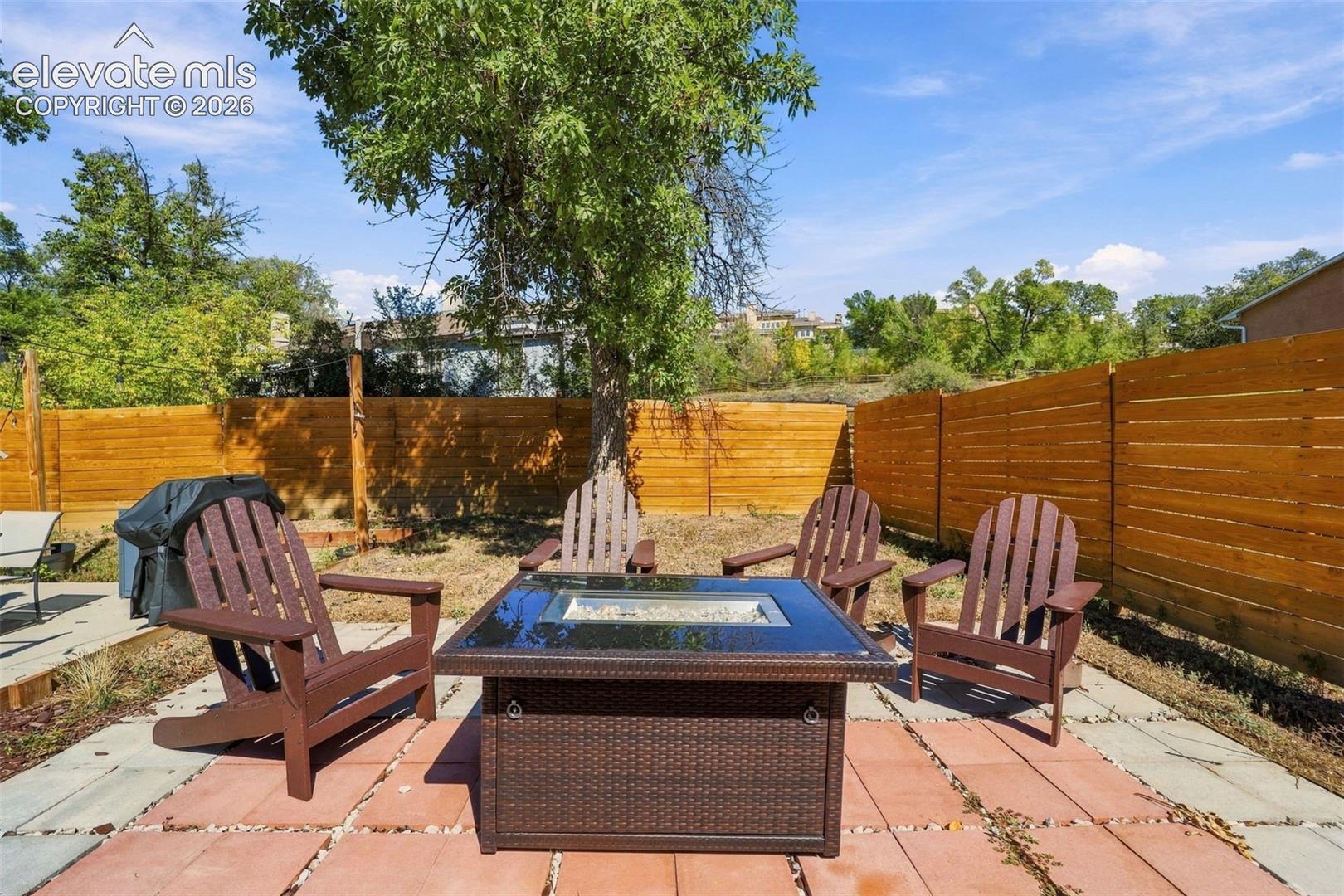 Backyard gas fire pit and privacy fencing!