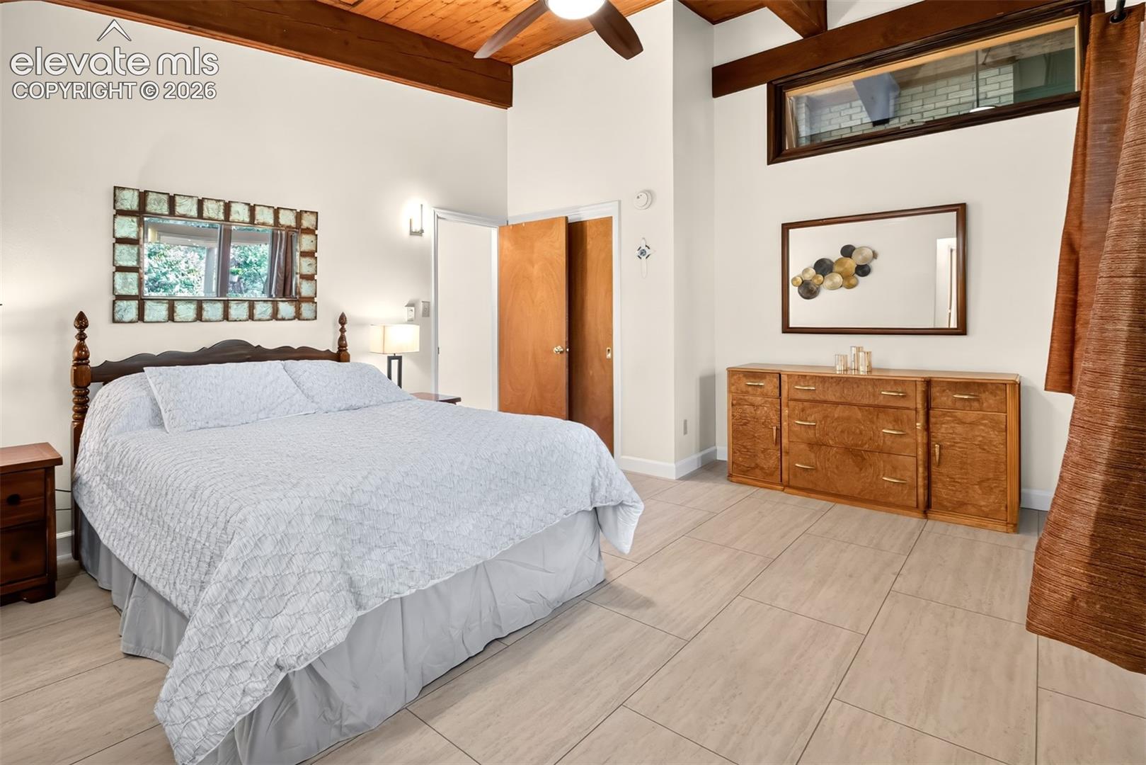The spacious primary bedroom