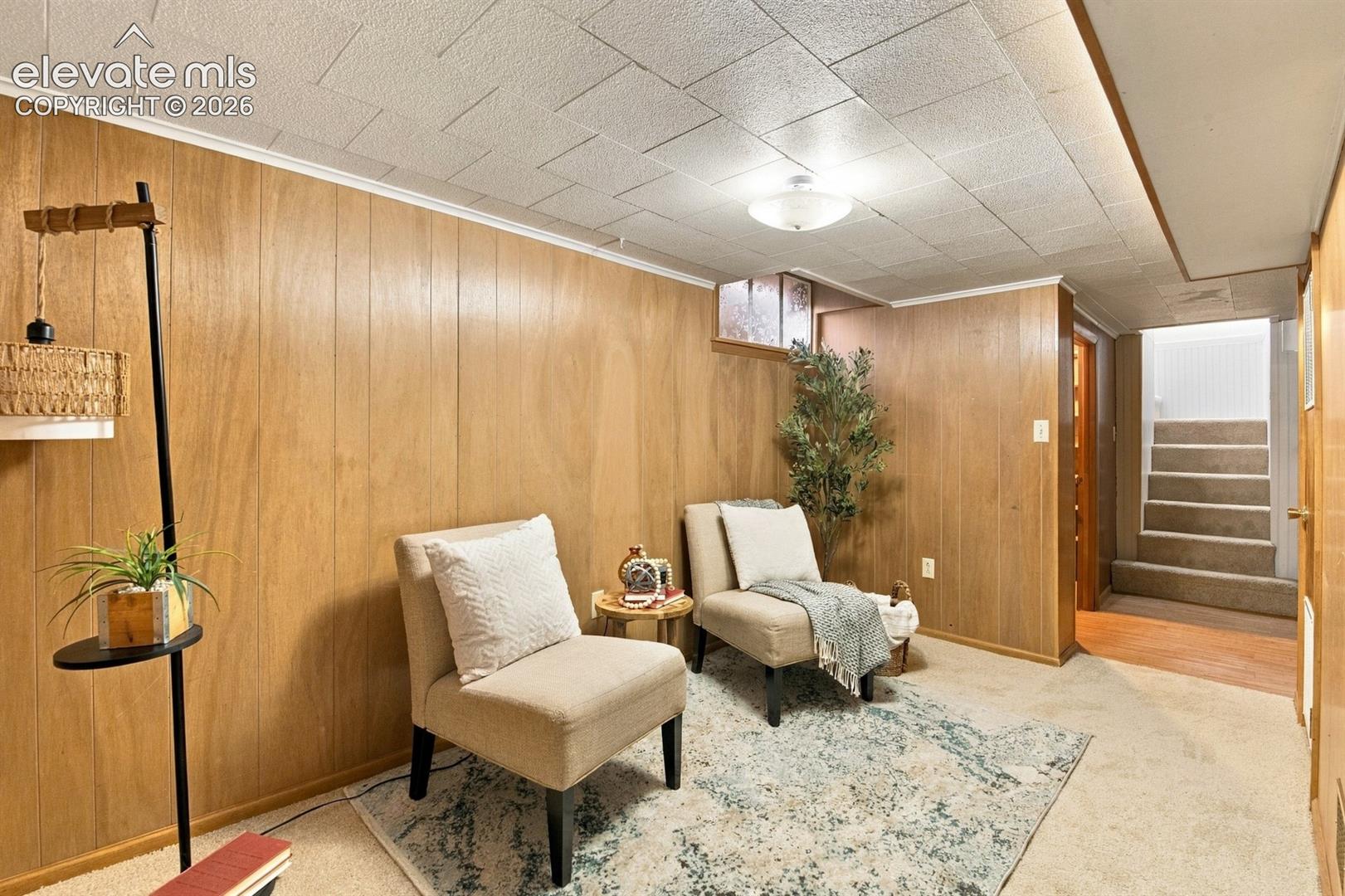 Basement area staged as a sitting area