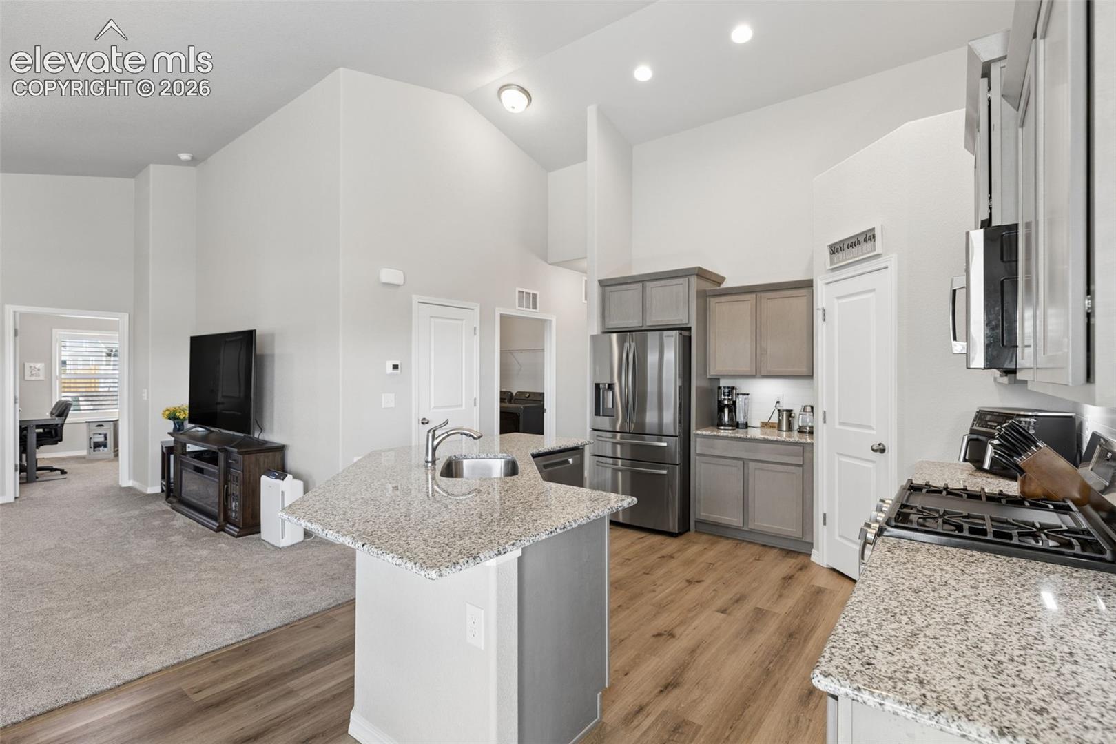 Neutral colors and finishes.