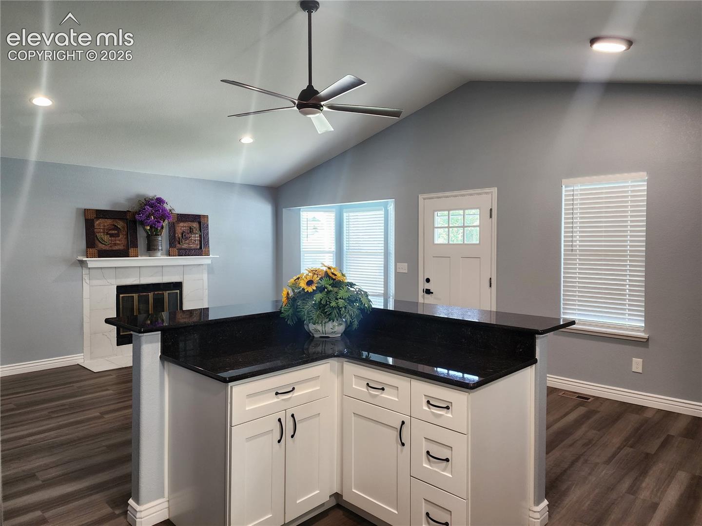 Modern kitchen workspace perfectly open to the inviting living area
