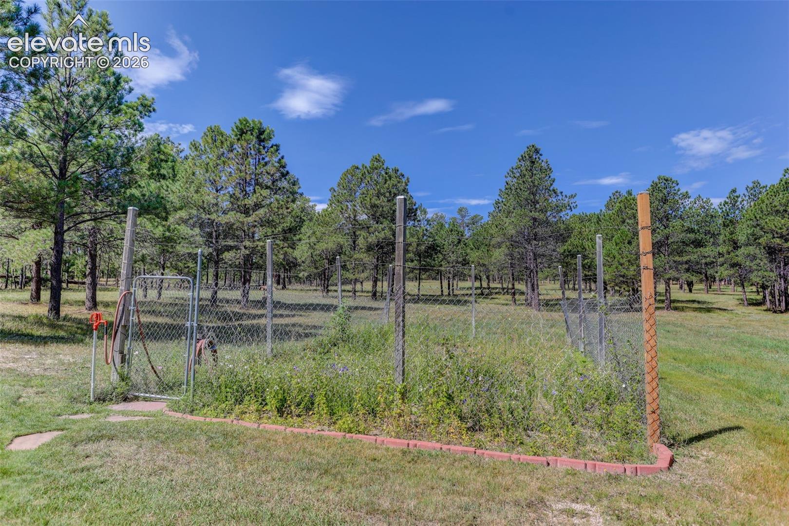 Garden plot with deer-proof fencing.