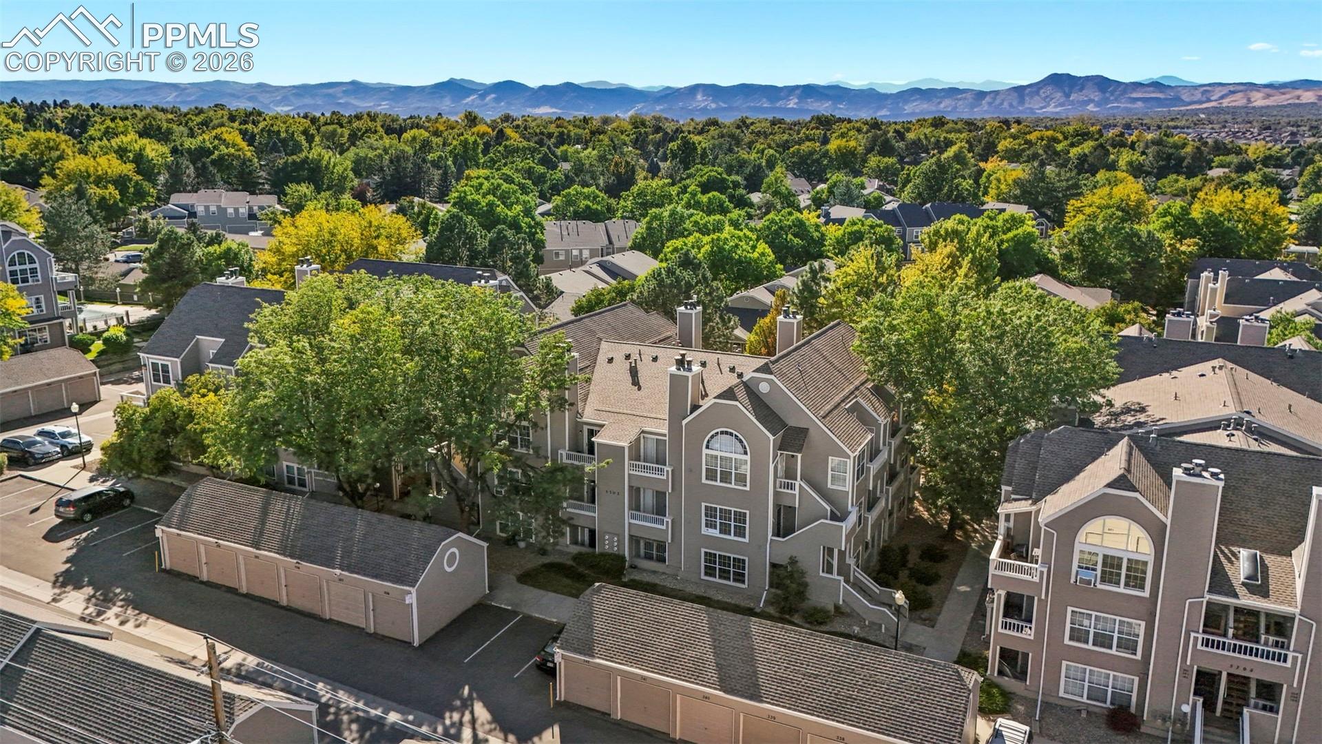 Drone / aerial view with a mountain view