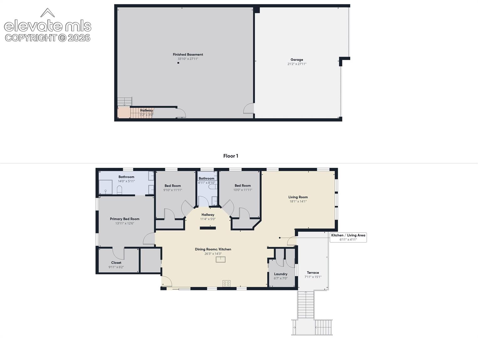 Complete floor plan layout illustrating main level, basement, and garage dimensions (for reference only).