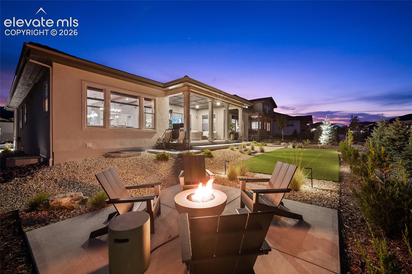 Mountain views from inviting firepit area