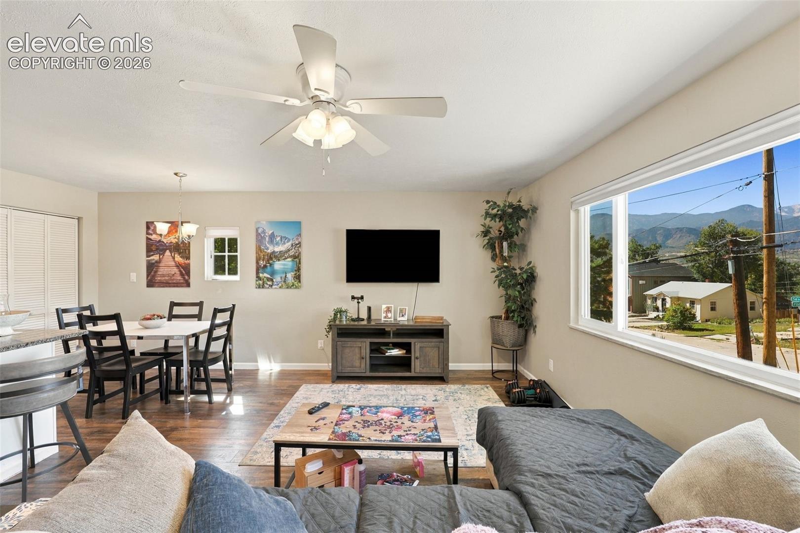 Upper level living room and large picture window.