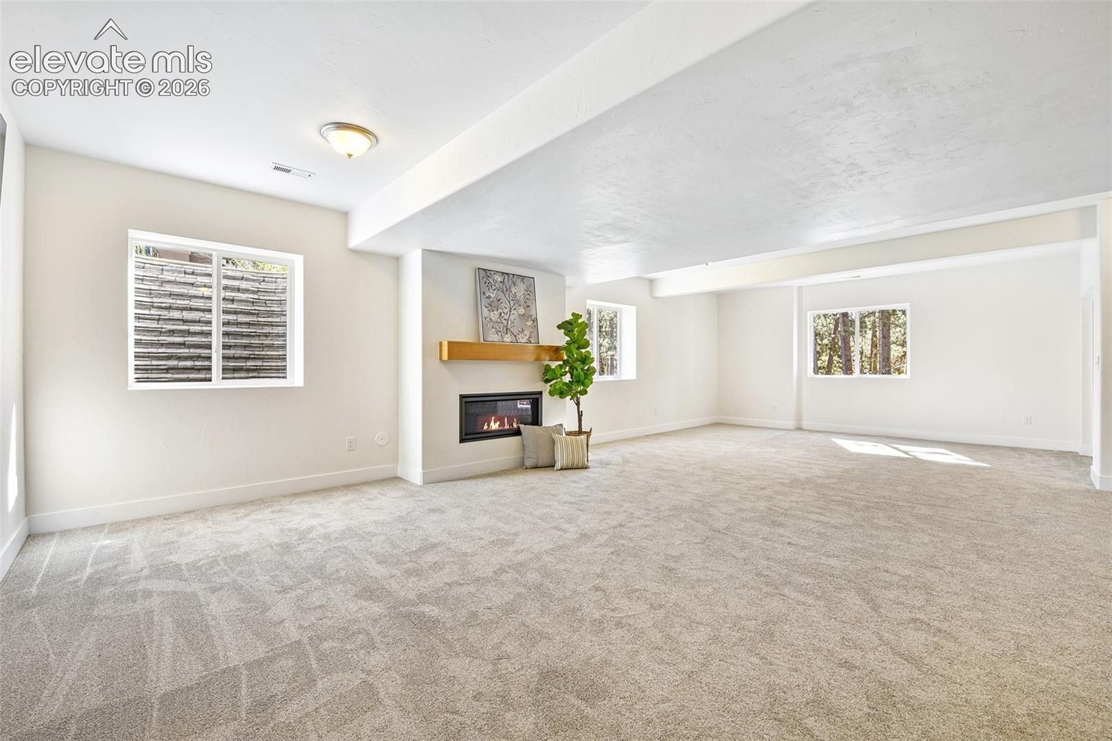Lower level family room with new carpet and gas fireplace!