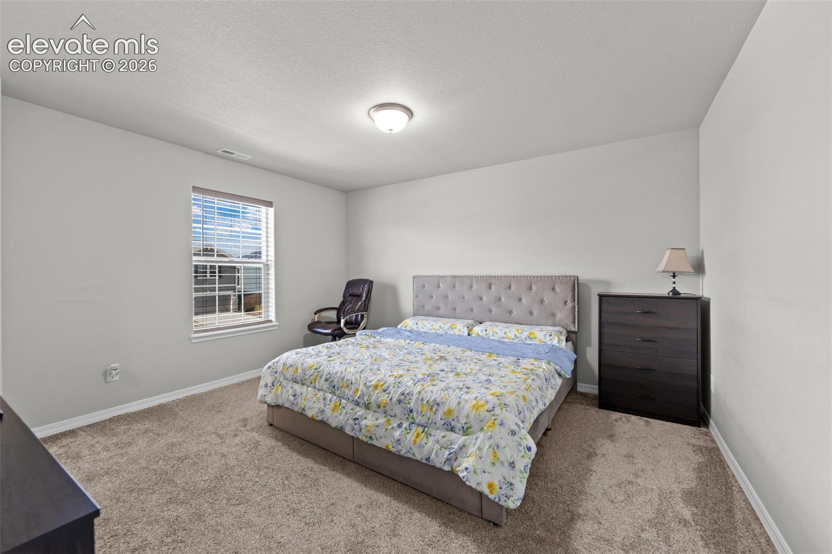 Wall-to-wall carpeting and neutral wall paint