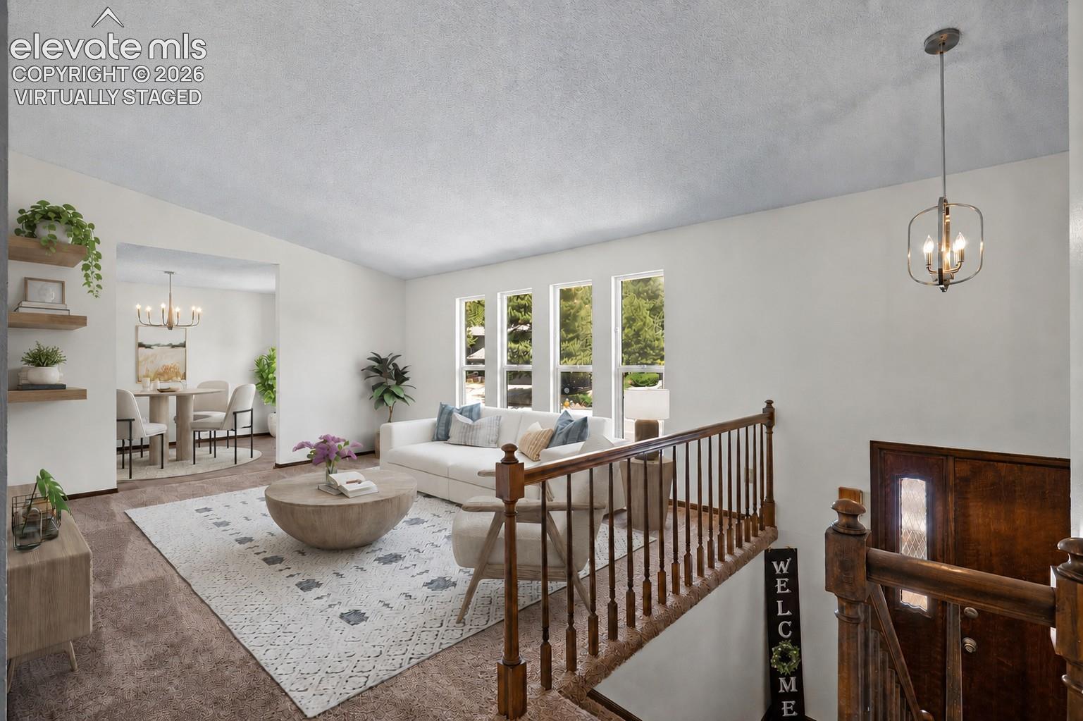 Virtually Staged; Entry, Front Living Room, & Dining