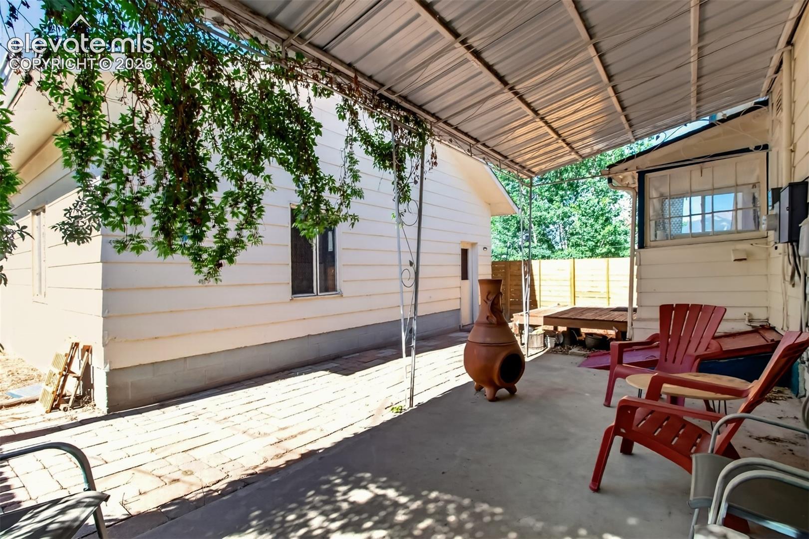 Covered back patio and garage