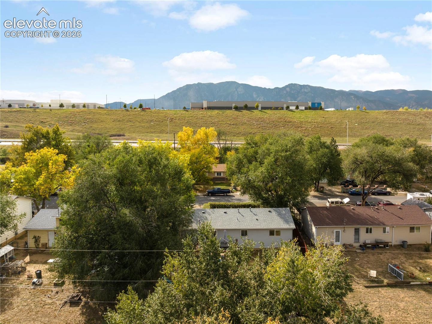 Aerial view of back of structure facing west