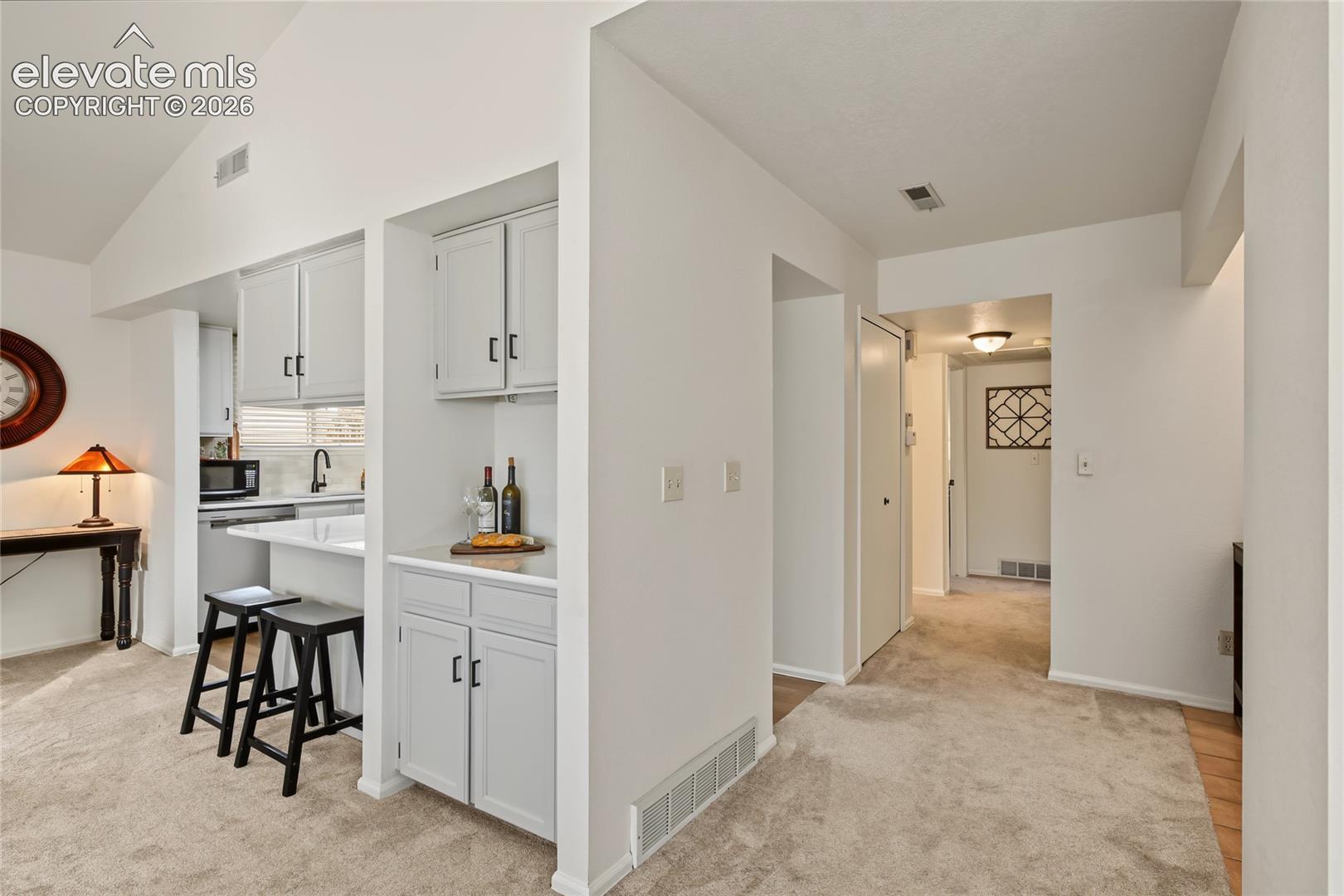 Vaulted ceiling with recessed lighting