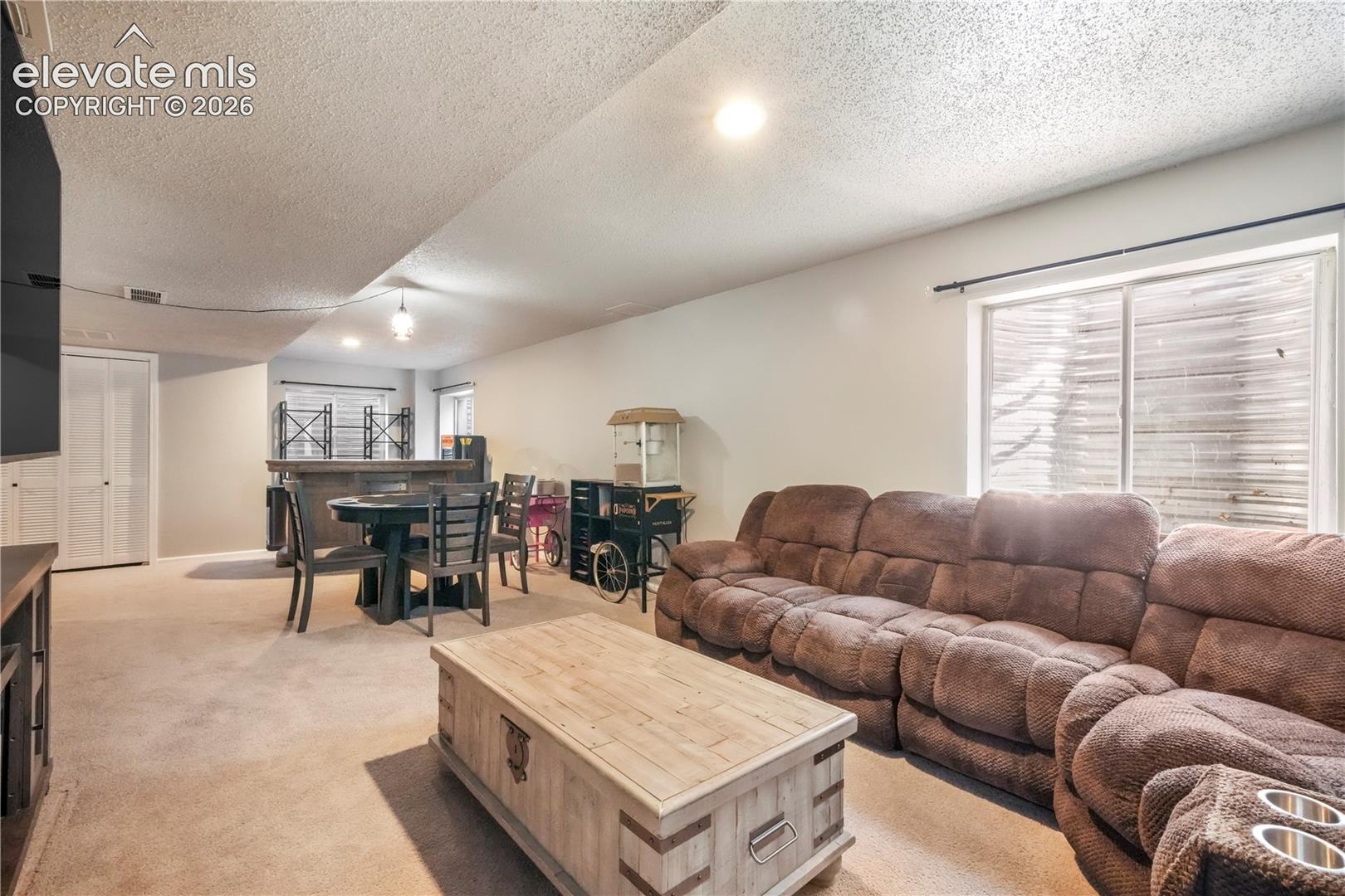 Basement family room with bar area
