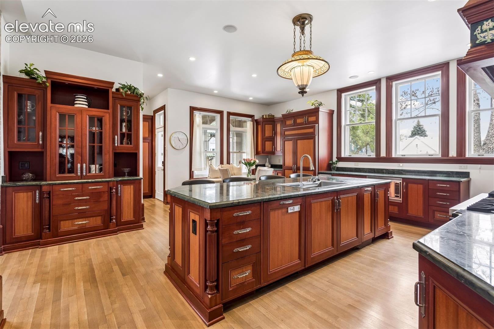 African mahogany cabinetry.