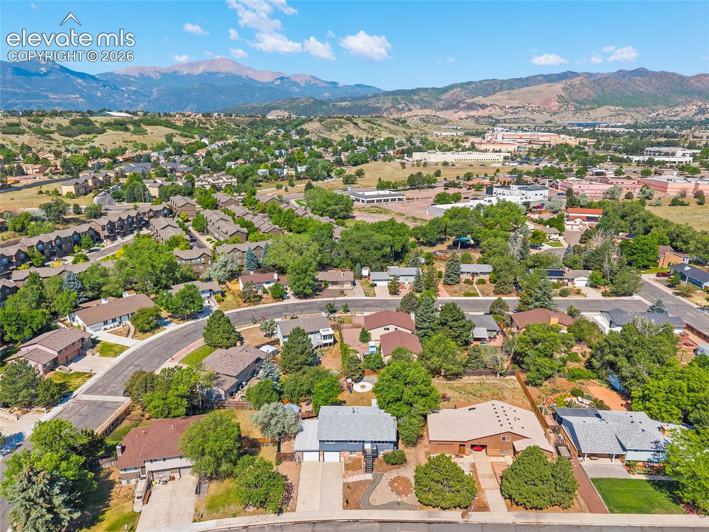 Aerial view of neighborhood.