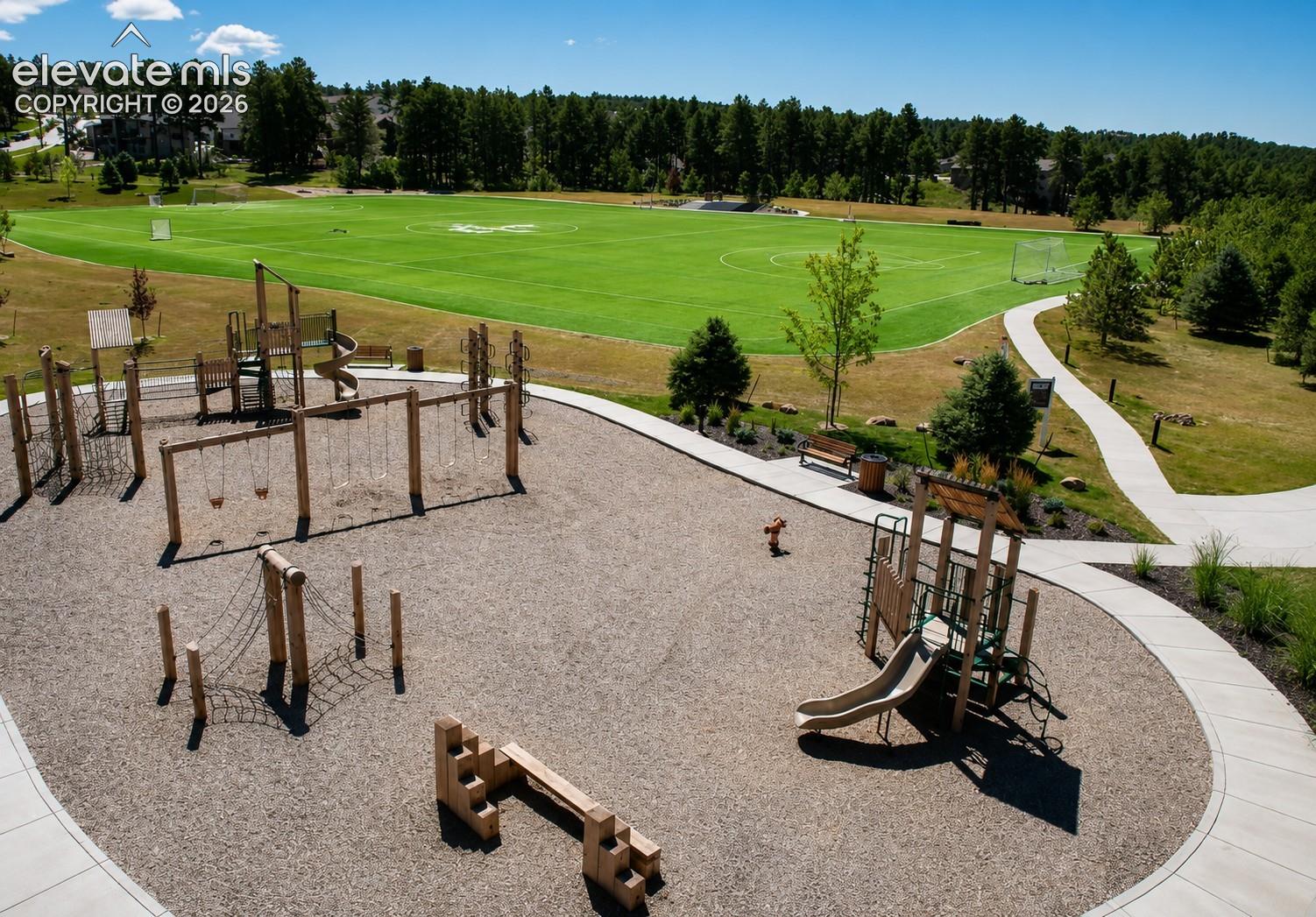 Sanctuary Park: 8-acre community park with a 5-acre turf field, playground, walking trails, pergola for concerts in the park, and open space