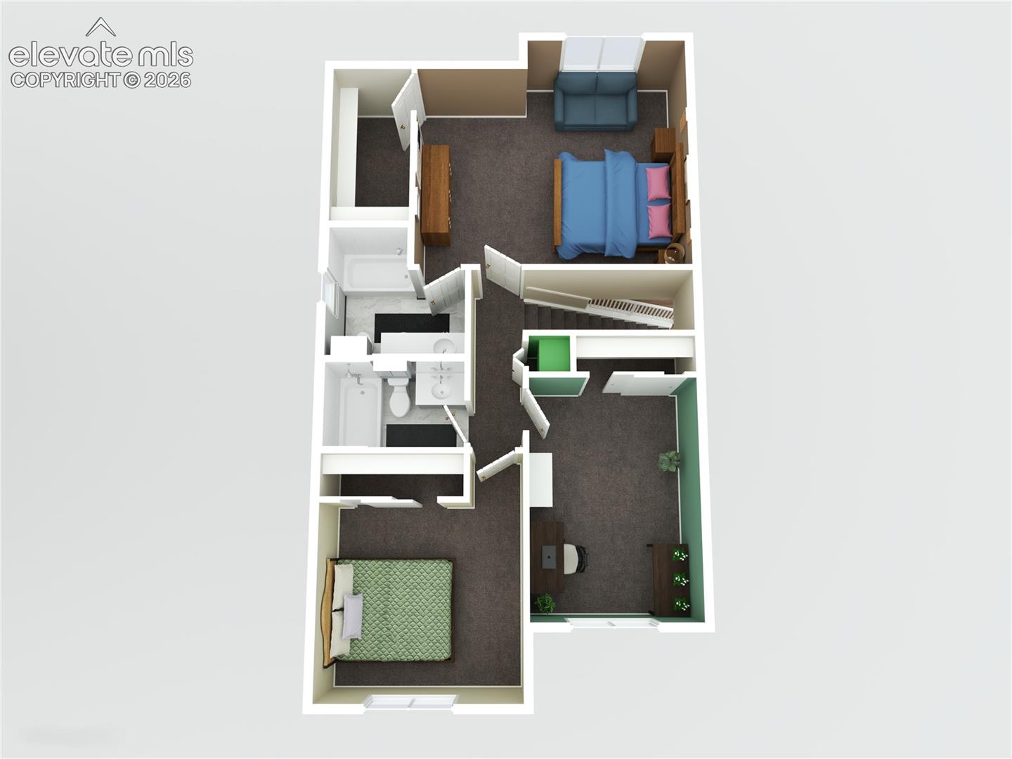 Upstairs 3-D floorplan