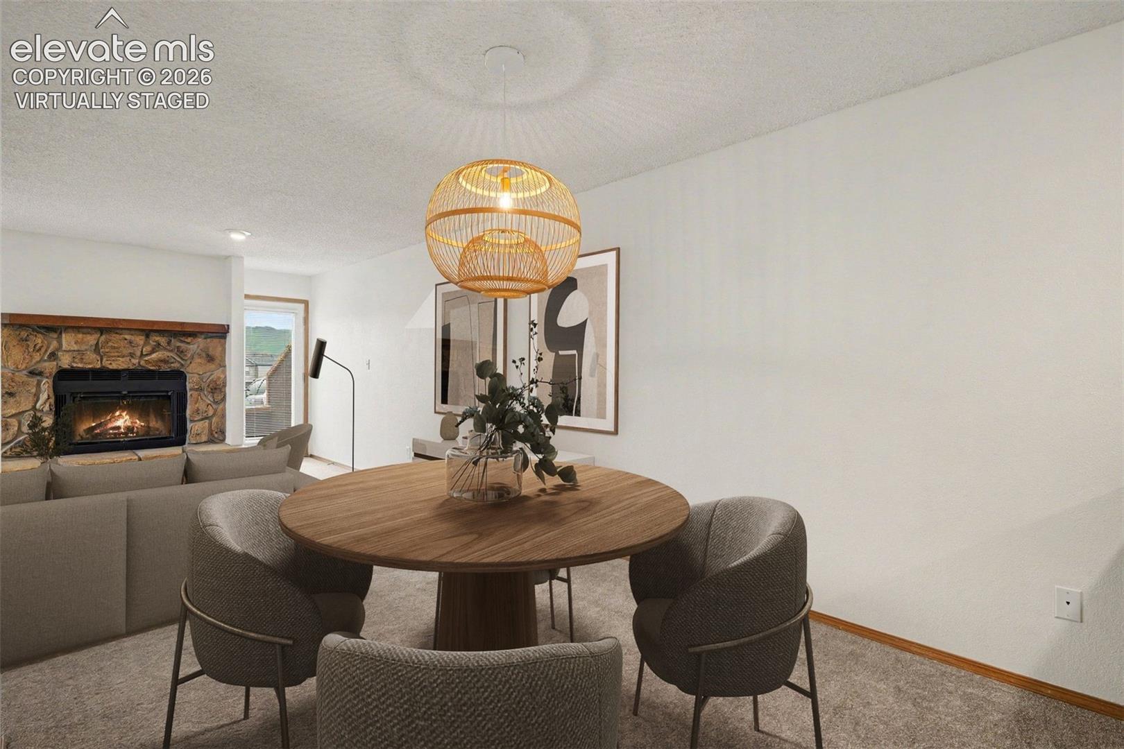 Virtually staged dining area and living room