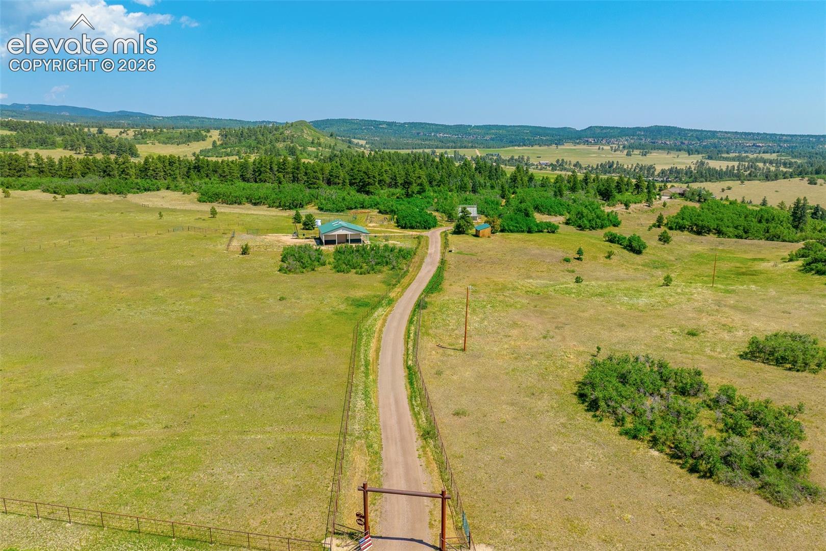 Aerial view of driveway photographed June 2026