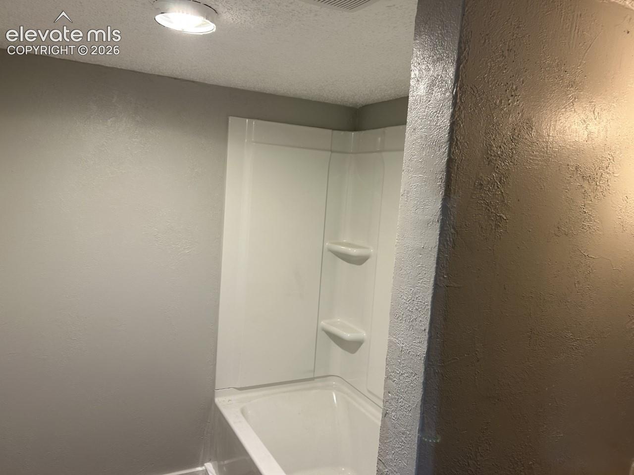 Bathtub with integrated shelving and overhead lighting