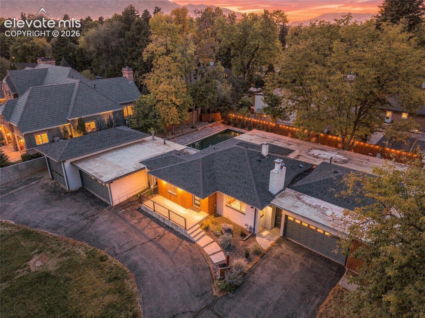 Sunset view of the property 