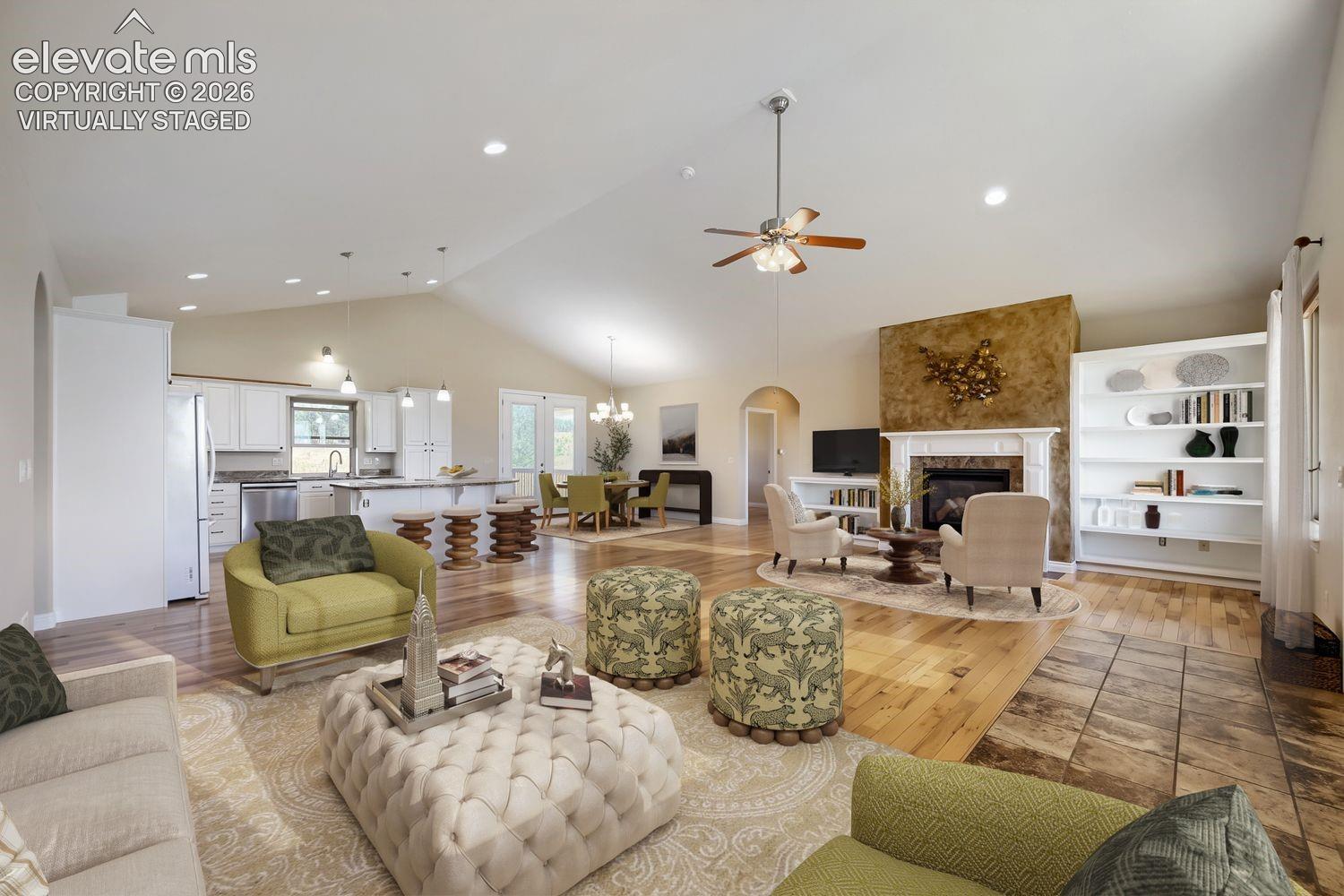All kitchen, great room cabinets and built in shelving were updated in September of 2026. virtually staged