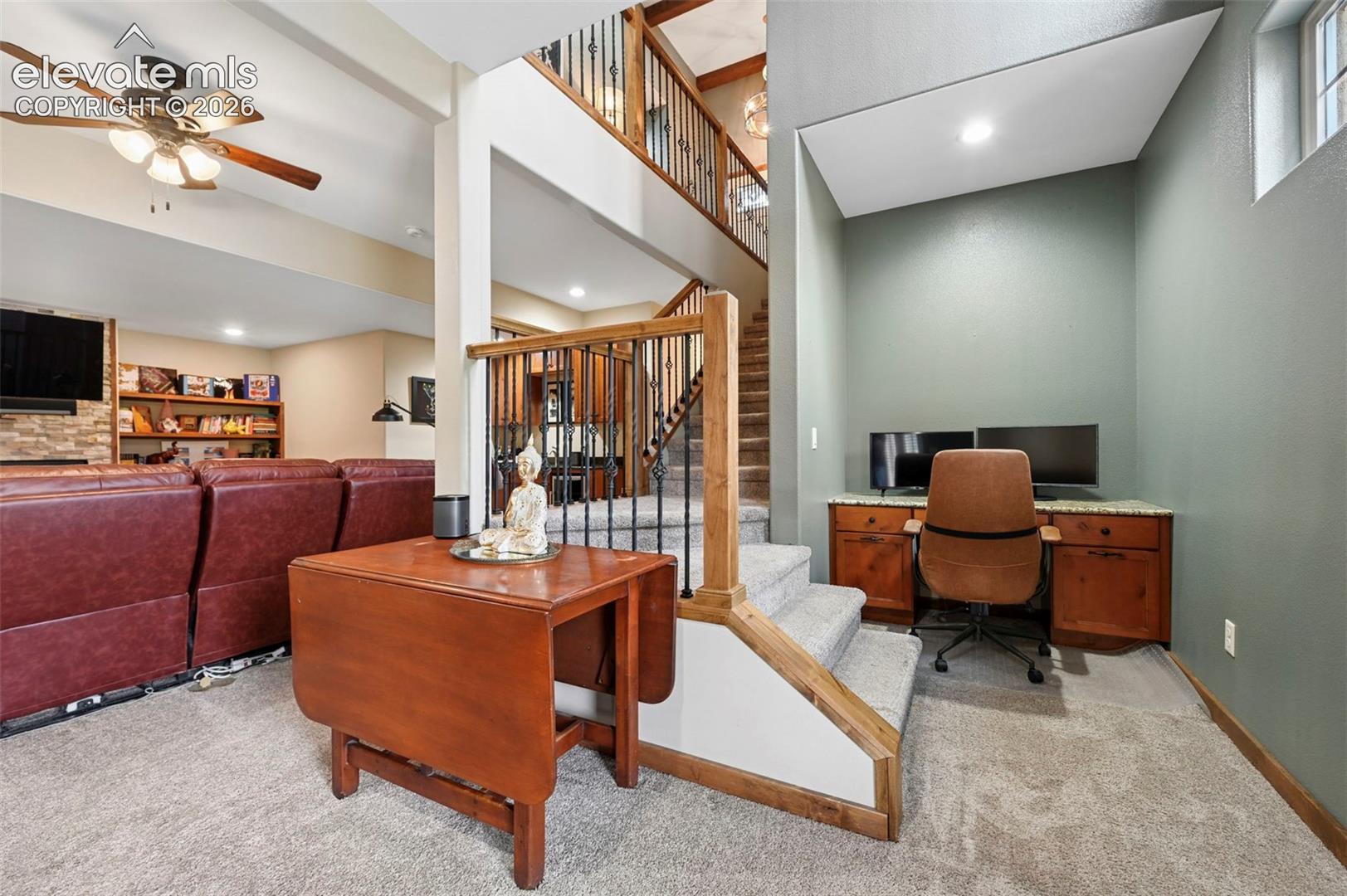 Basement with Built-In Office Space