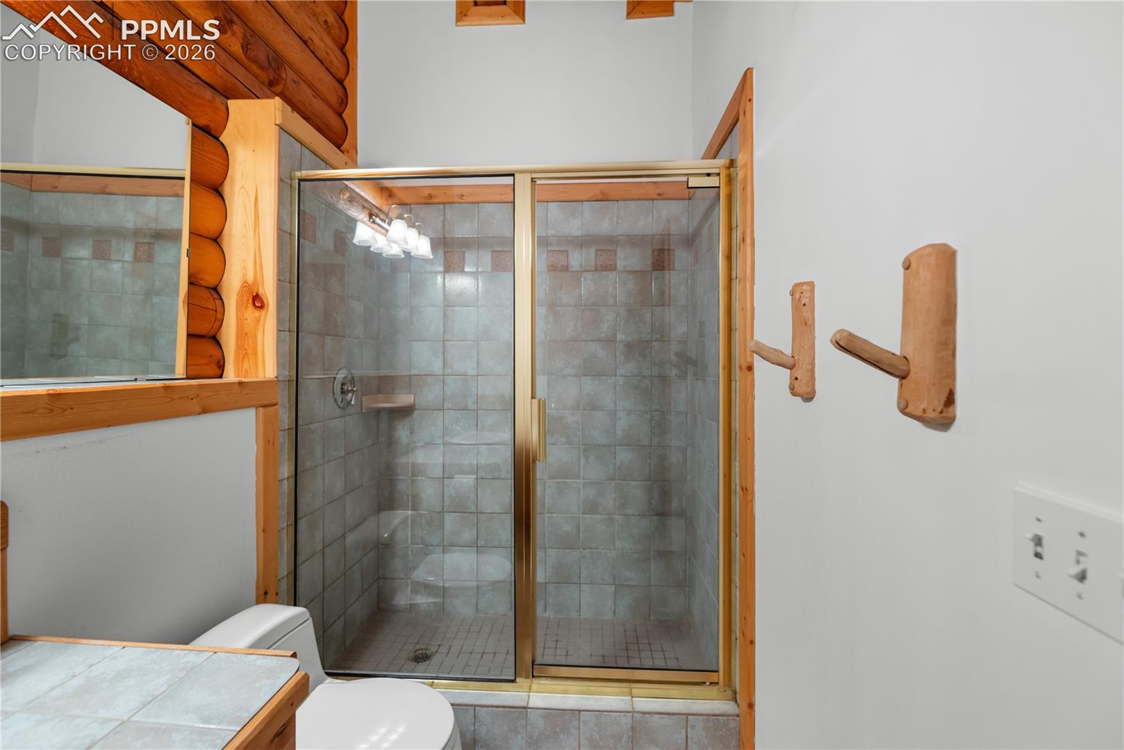 Full bathroom featuring toilet and a stall shower