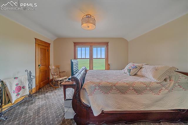 Bedroom with vaulted ceiling