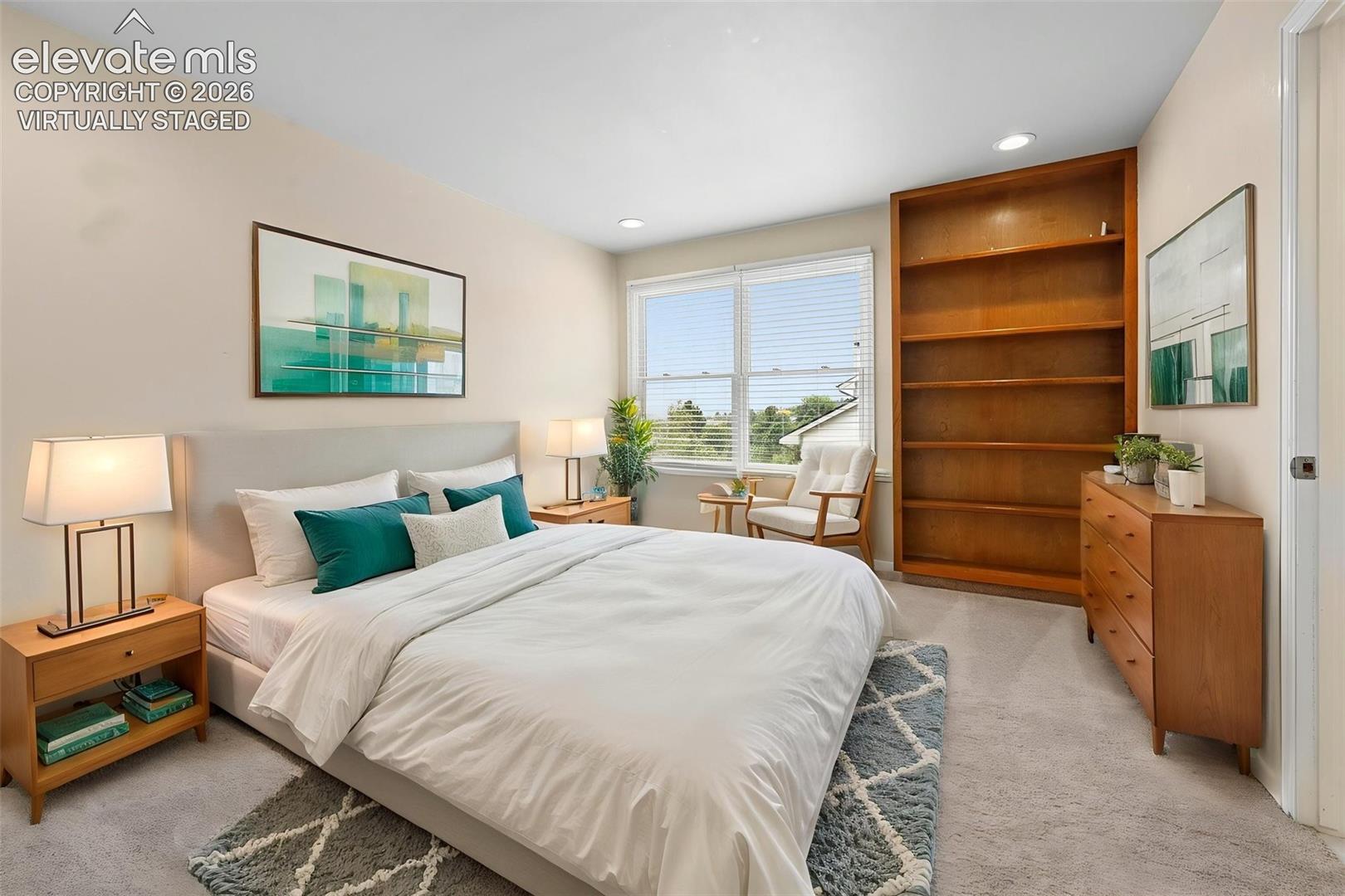 Virtually staged upstairs bedroom