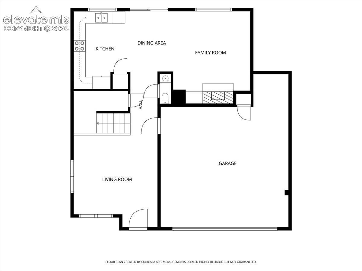 Main level with a powder room