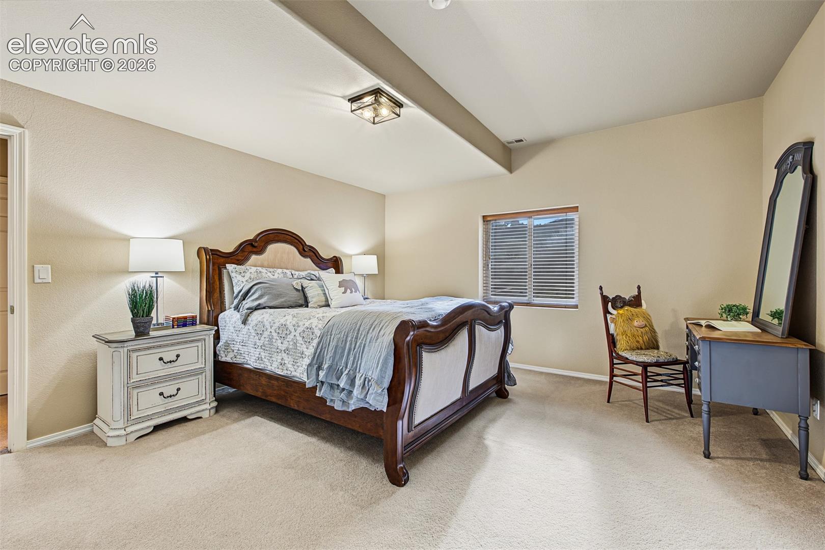 Generously sized second bedroom in the full walkout basement, offering plenty of room for bedroom furnishings, comfortable carpeting, and closet space. An additional egress window is located on the opposite side of the room and is not visible in this photo.