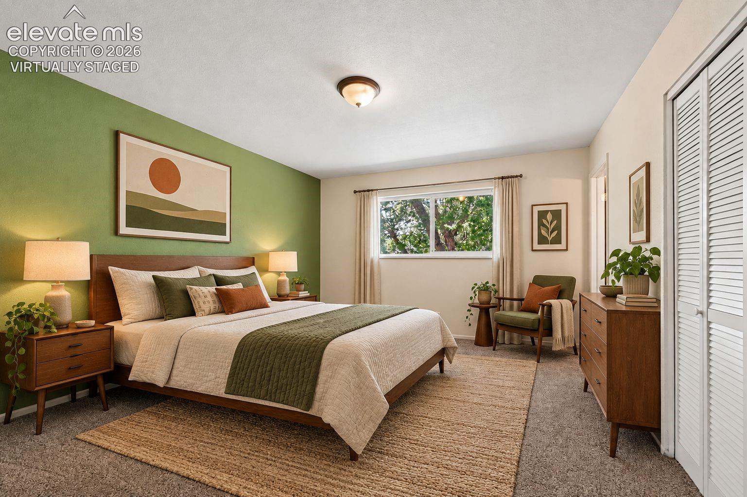 virtually staged - This large master is what you have been looking for.  With plenty of closet space and your own master shower.  