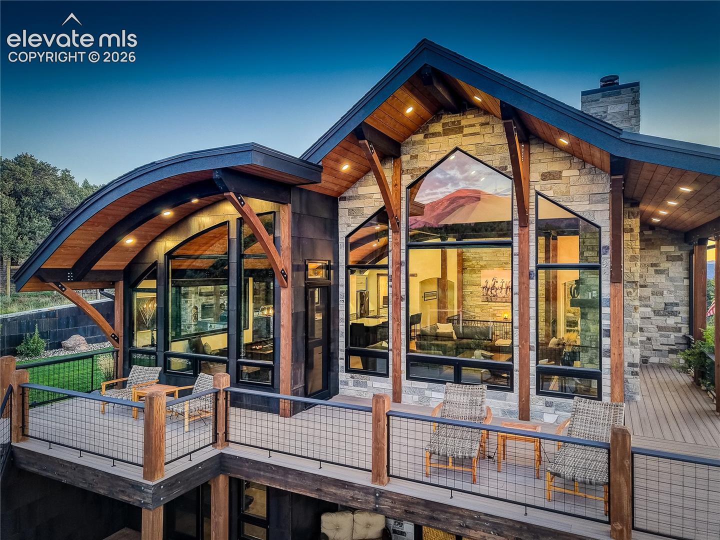 Spacious side deck looking toward mountains