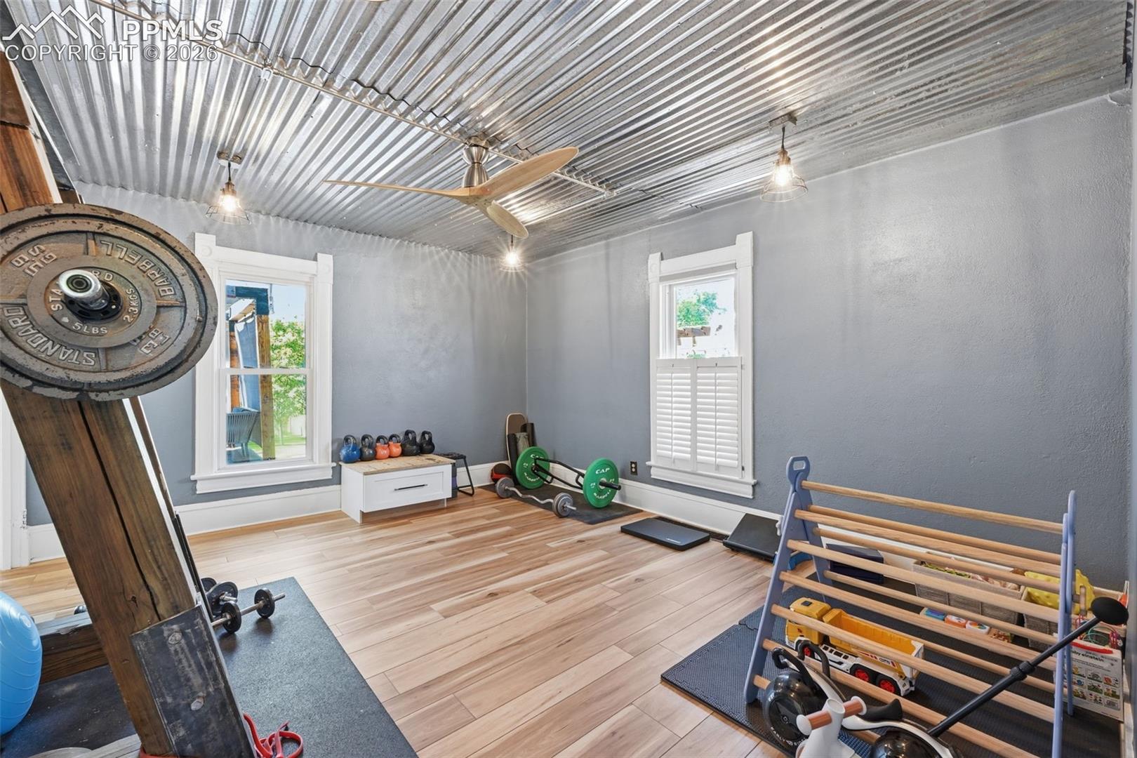 Being used as an gym, this first floor bedroom offers endless possibilities. 
