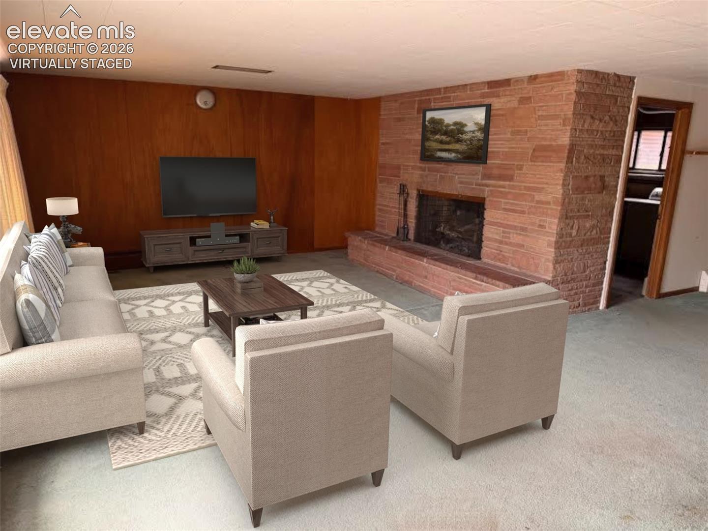 Virtually staged family room