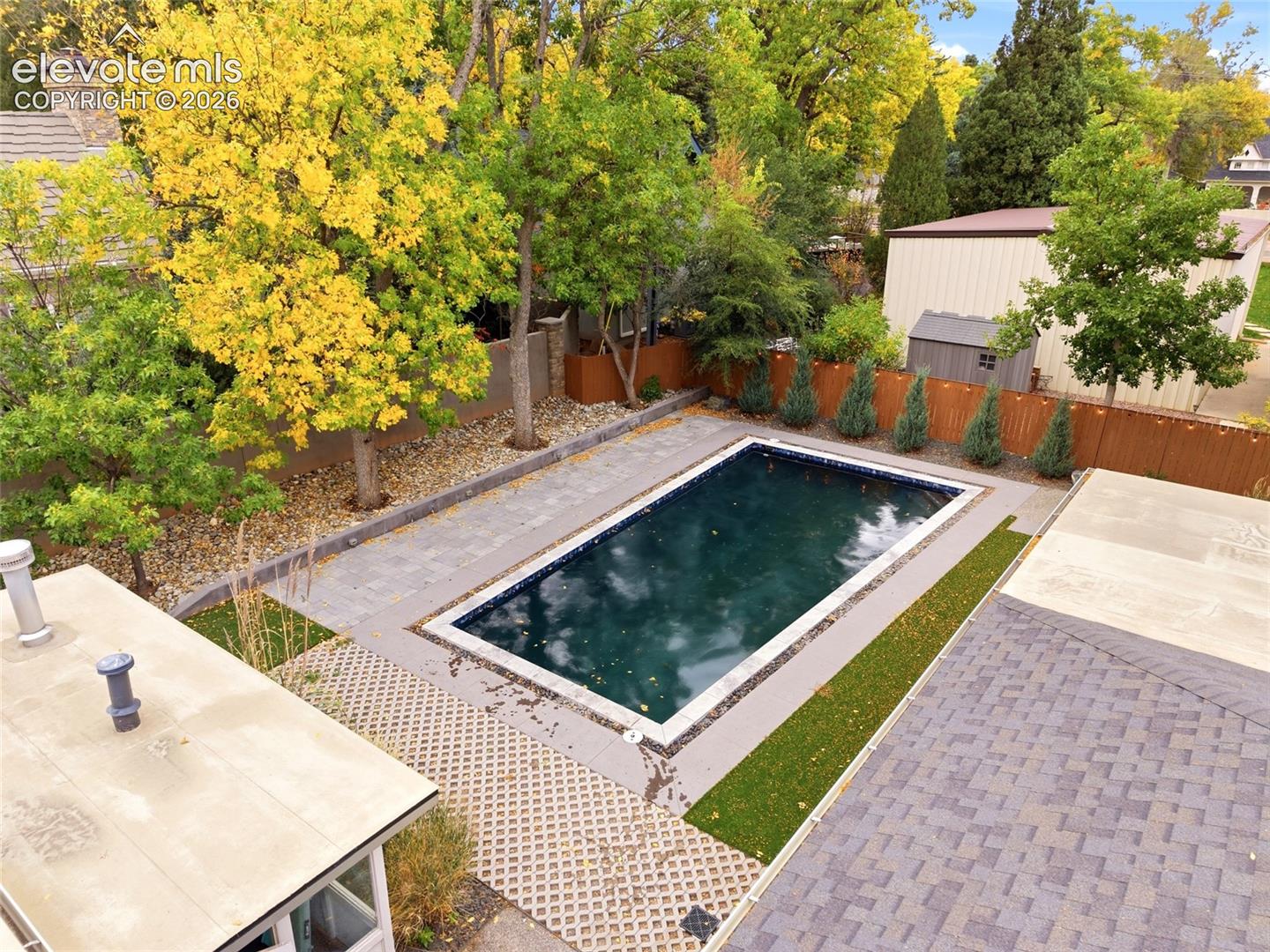 View of the pool in the late afternoon. 