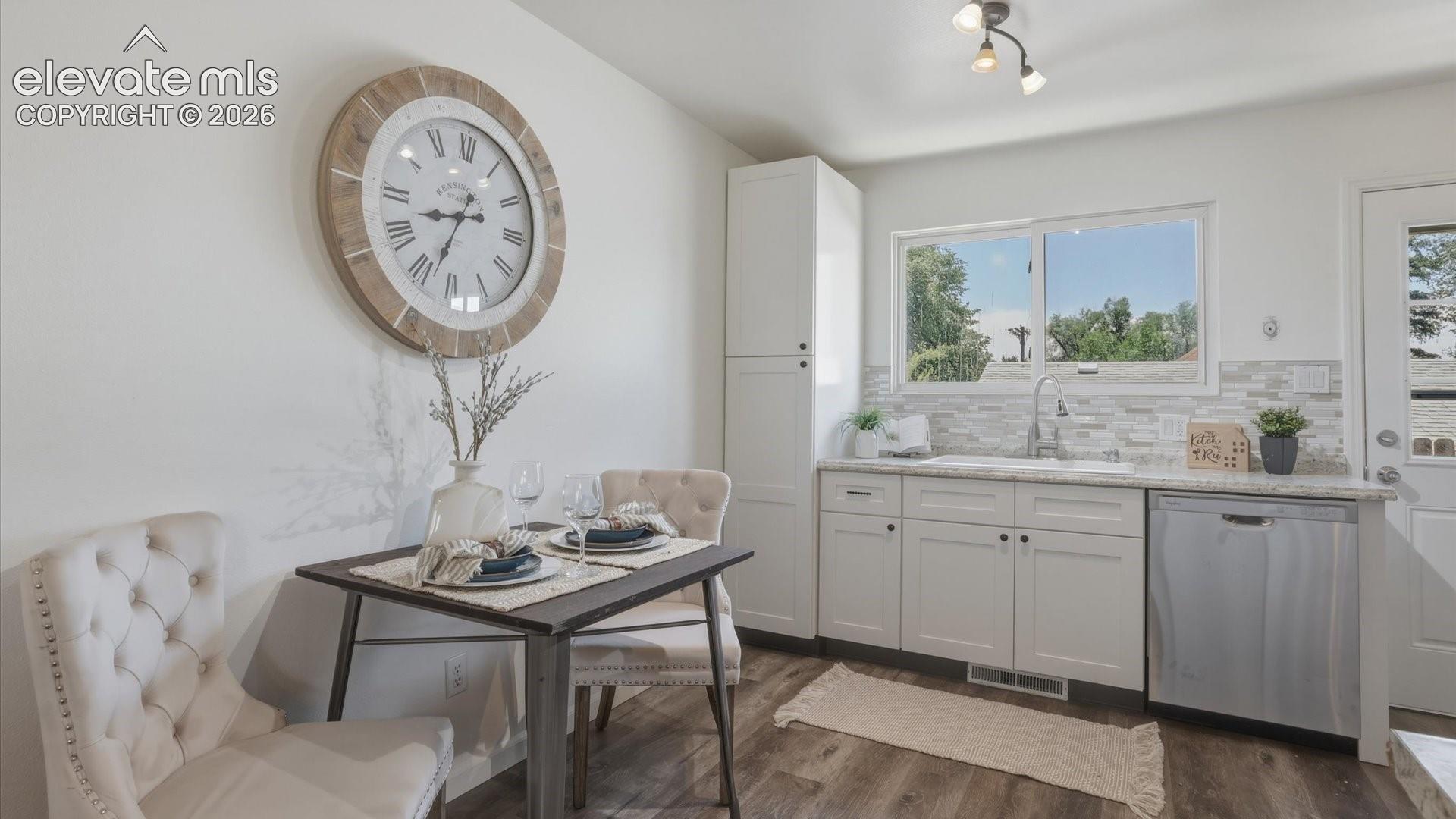 The Dining Area and Kitchen have bamboo flooring.